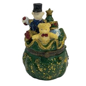 Vintage Santa's Bag of Toys Hinged Jewel Trinket Box Christmas Decor Collectible